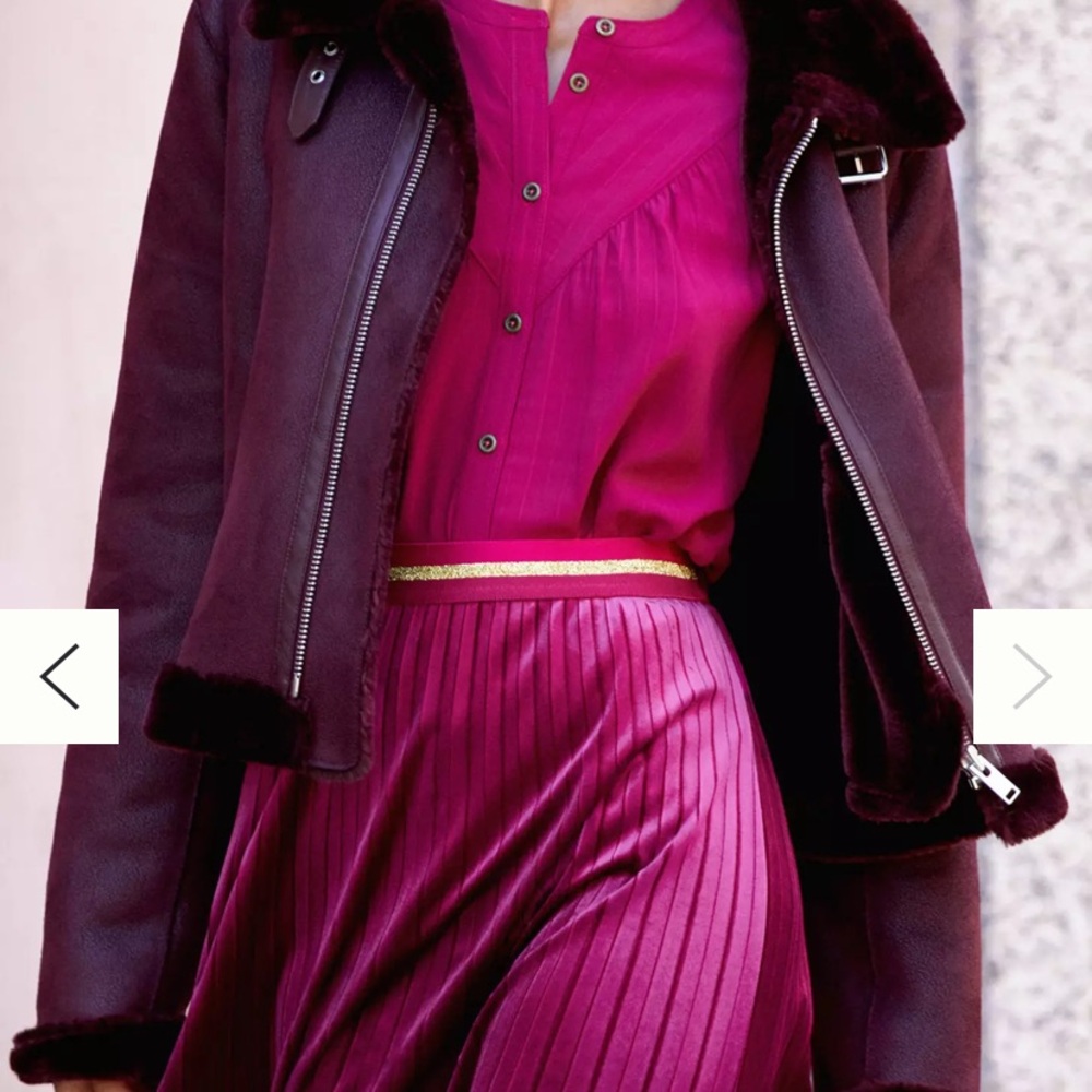NWOT Anthropologie Maeve Pleated Velvet Fuschia Pink Gold Holiday MIDI Skirt S - Picture 6 of 6